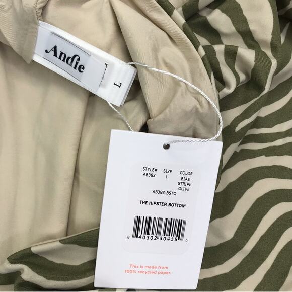 ANDIE Stripe Low Rise Bottom Women Sz L Olive Feminine Animal Resort Cottage NWT - Picture 8 of 12